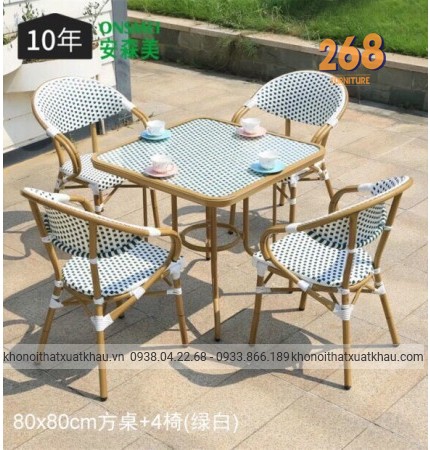 Bàn cafe ngoài trời nhựa giả mây