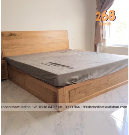 GIƯỜNG NGỦ GỖ SỒI MỸ HỘC KÉO