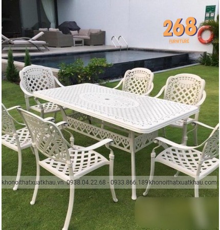 Bàn ngoài trời 2 tầng ghế caro chéo 