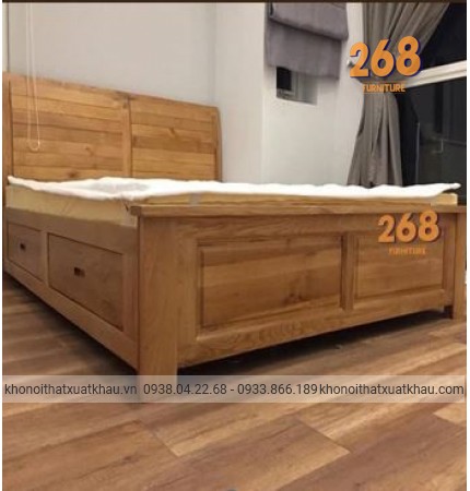 Giường Ngủ Gỗ Sồi Mỹ Hộc Kéo - NO0004
