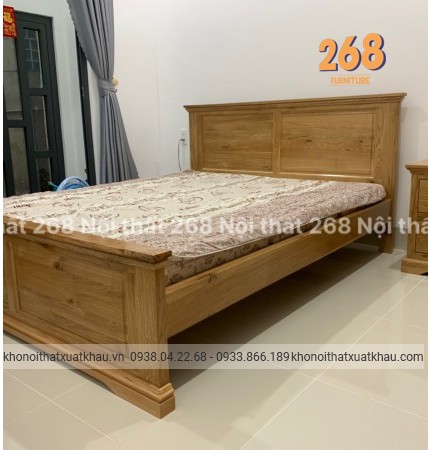 Giường 2 pano đuôi cao gỗ sồi mỹ