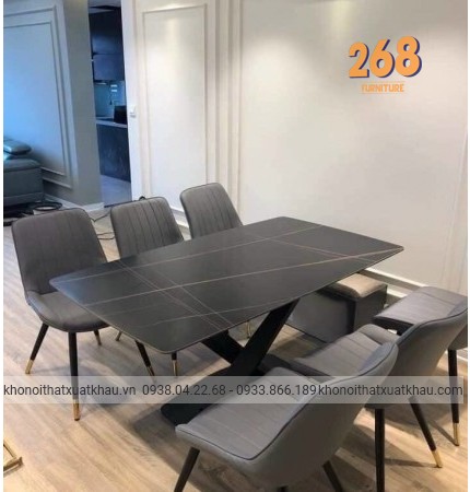 Bàn ăn mặt đá ceramic mặt đá đen