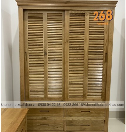 Tủ quần áo lùa 4 hộc kéo gỗ sồi mỹ