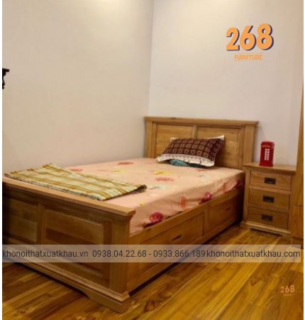 GIƯỜNG NGỦ GỖ SỒI MỸ HỘC KÉO O3