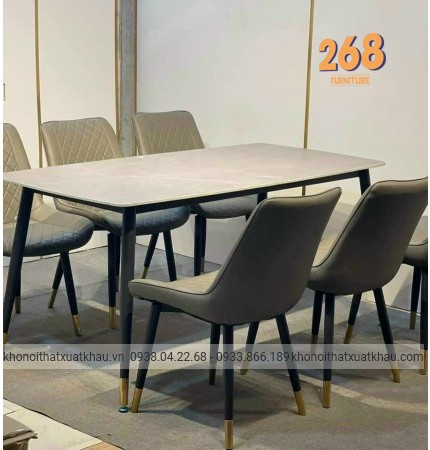 Bàn ăn mặt đá chân côn Ghế Loft Trám 