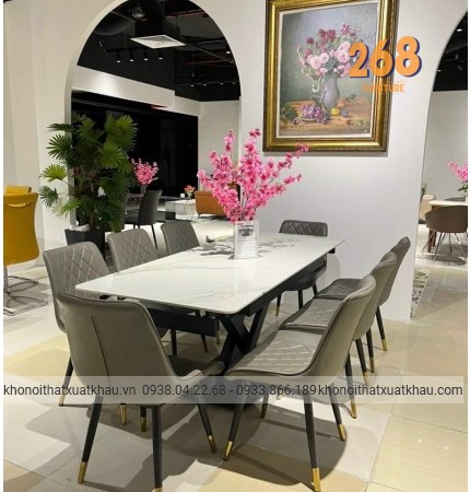 Bàn ăn mặt đá ghế loft trám 