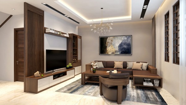 Thiết kế nội thất phòng khách bằng gỗ sang trọng và đẳng cấp